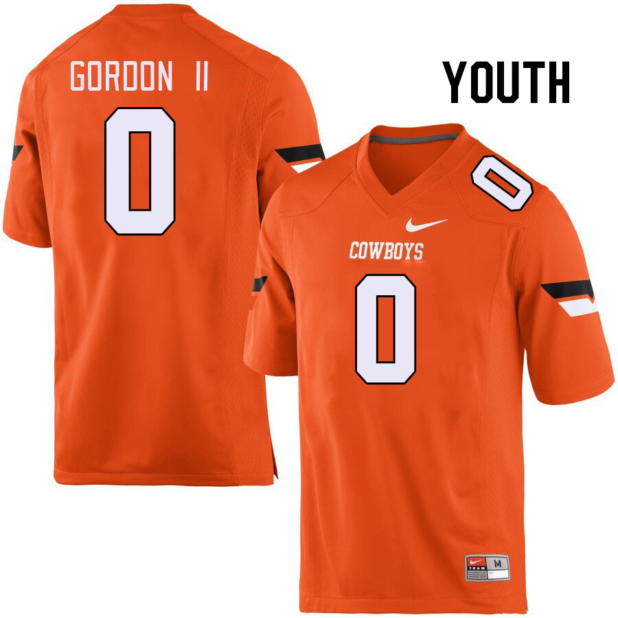Youth #0 Ollie Gordon II Oklahoma State Cowboys College Football Jerseys Stitched-Orange - Click Image to Close
